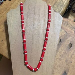 Red and white Lucite vintage Trifari necklace